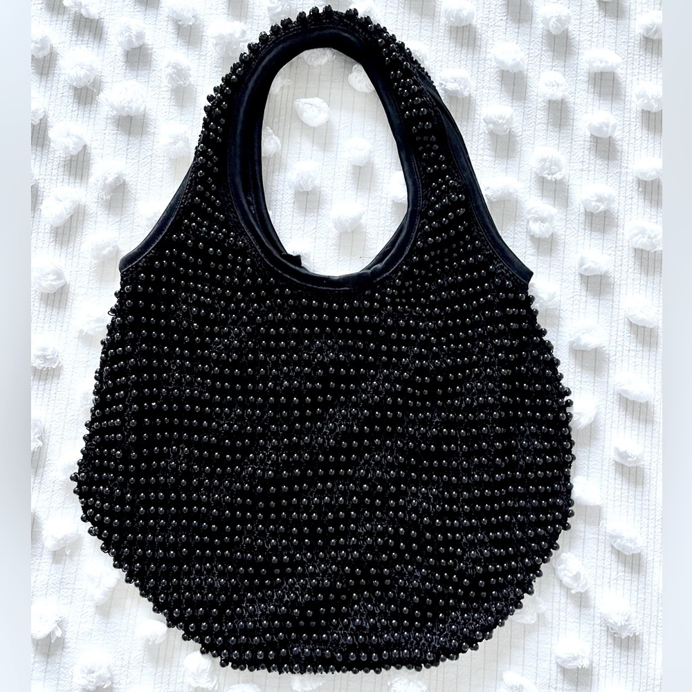 Black beaded hobo bag